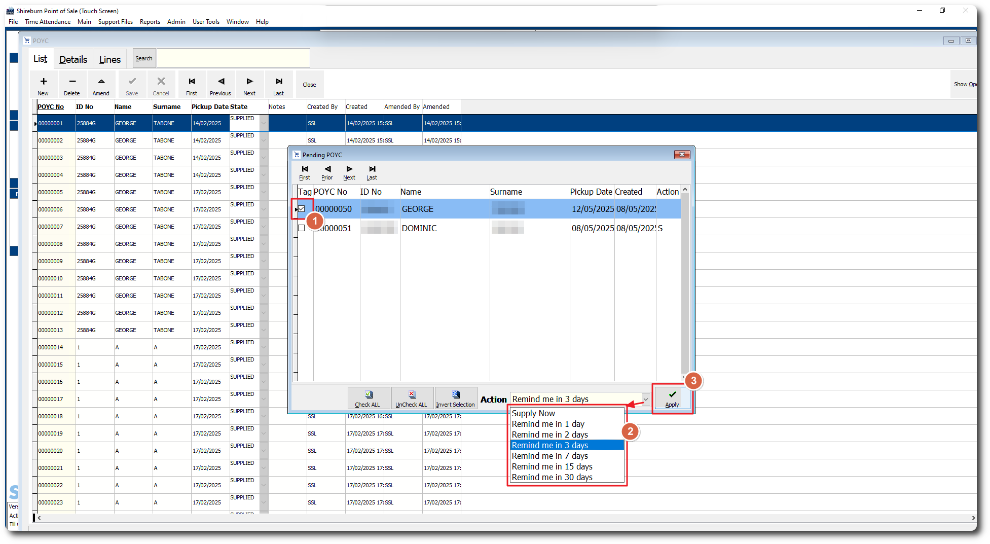 EMVS Pending POYC pop-up showing 3 steps to process an entry